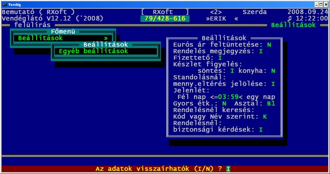 Belltsok - ttermi szoftver - ttermi program - ttermi rendszer